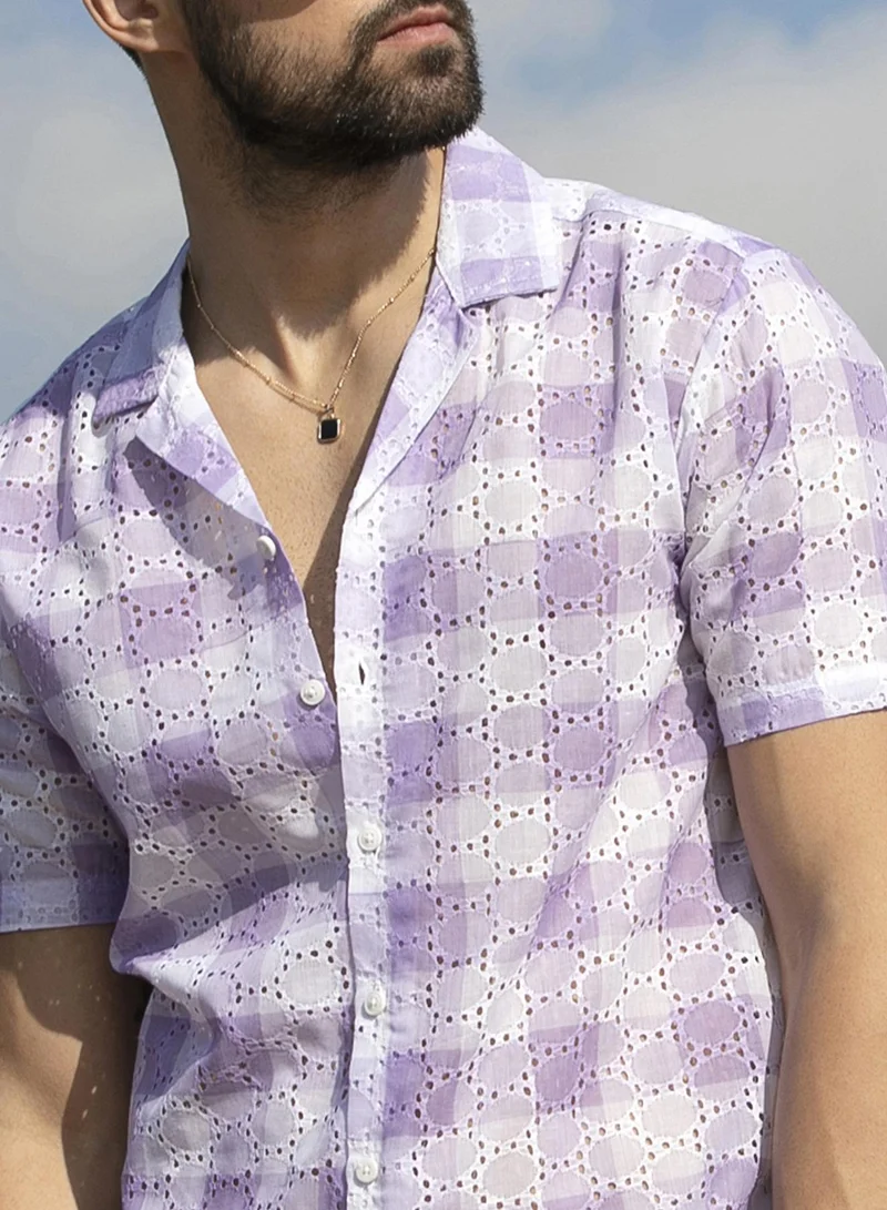 Campus Sutra Men's Lavender & Chalk White Buffalo Check Shirt