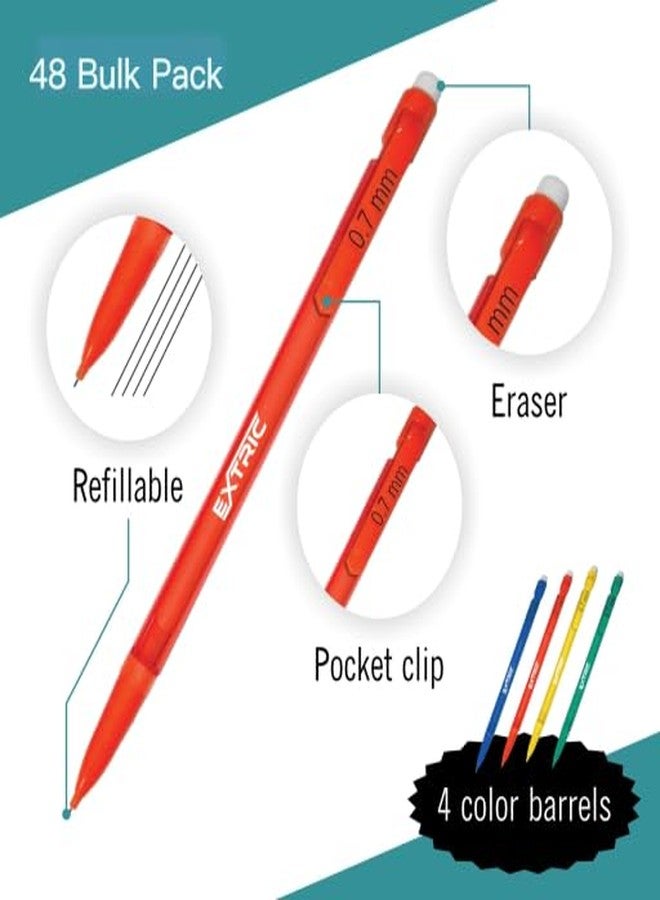EXTRIC Mechanical Pencils 0.7mm with Erasers, Medium Point Lead, HB #2, Assorted Barrels, 48 Count Bulk Pack for Office and School Supplies - Image 2