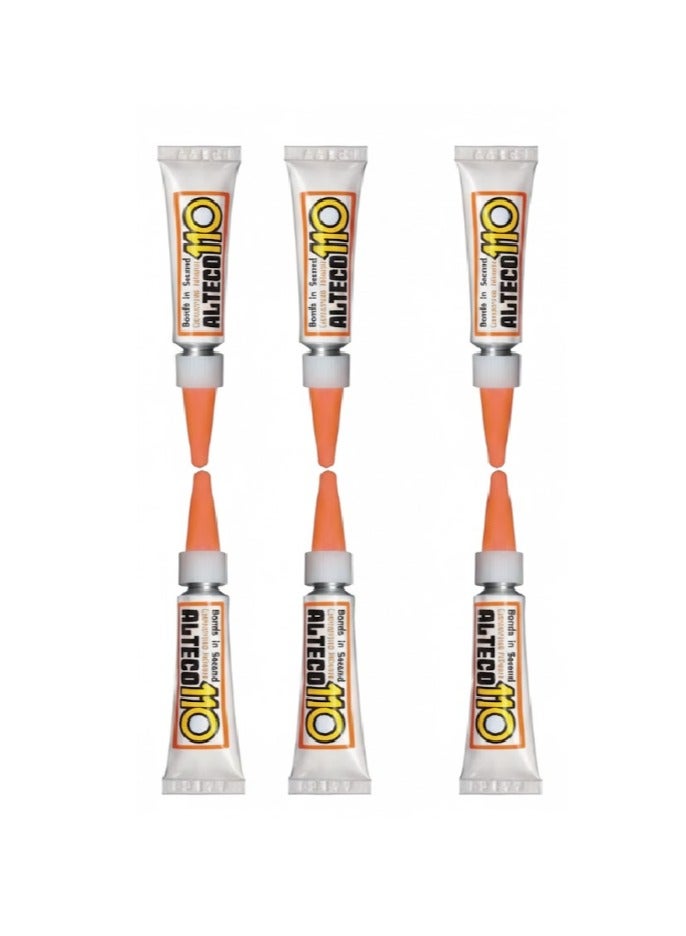 110 Instant Super Glue 3g×6 pieces | Fast Dry, High Strength Adhesive for Metal, Plastic, Wood & Glass (Pack 6)