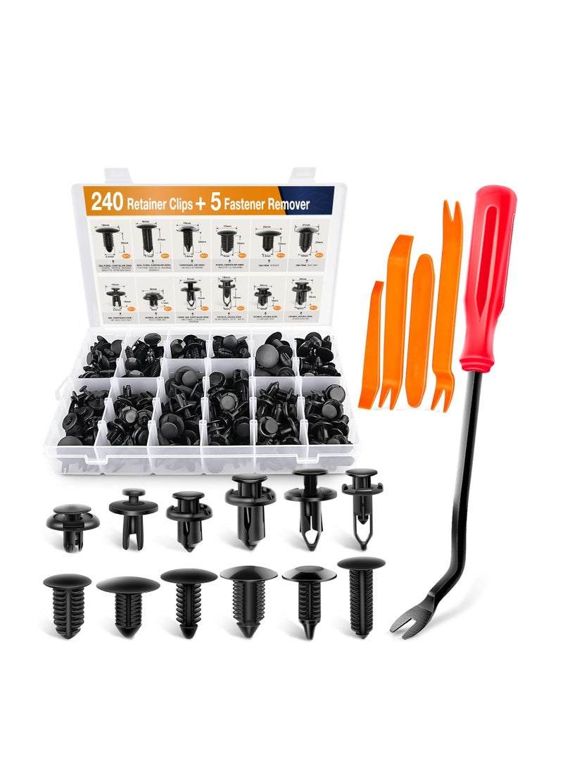 Generic 240PCS Bumper Retainer Clips Car Plastic Rivets Fasteners Push Retainer Kit Most Popular Sizes Auto Push Pin Rivets Set -Door Trim Panel Fender Clips for GM Ford Toyota Honda Chrysler  - Image 1