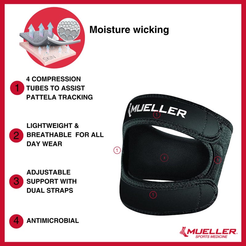MUELLER Sports Medicine Adjustable Max Knee Single Strap for Men and Women, Compression & Pain Relief Support for Osgood-Schlatter's, Runner's Knee, Patellar Tendinitis, Black, One Size - Image 3