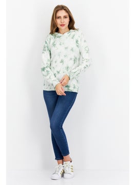 Weatherproof Women Tie Dye Printed Long Sleeve Hooded Sweater, Green  - Image 3