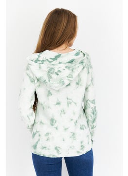 Weatherproof Women Tie Dye Printed Long Sleeve Hooded Sweater, Green  - Image 2