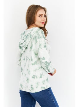 Weatherproof Women Tie Dye Printed Long Sleeve Hooded Sweater, Green  - Image 4
