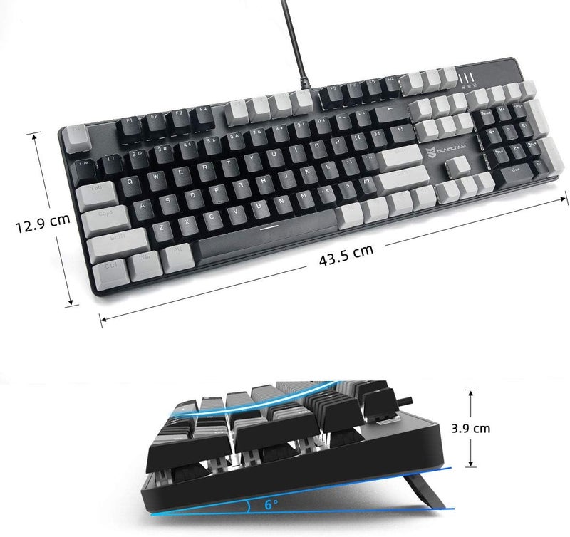 Merdia LED Backlit Full Size Wired Mechanical Gaming Keyboard | Black Switch 104 Keys US Layout Hot Swappable Full Size Mechanical Keyboard | White LED Backlit PC Gaming Keyboards (Black & Grey Color) - Image 4
