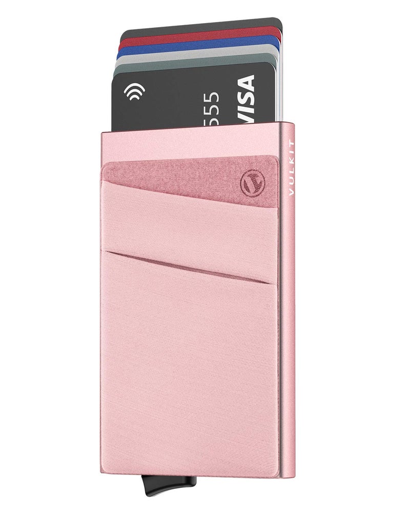 VULKIT VULKIT Card Holder with Money Pocket Pop Up Wallet RFID Blocking Slim Metal Bank Card Case Holds 5 Cards and Notes(Rose Gold)  - Image 1