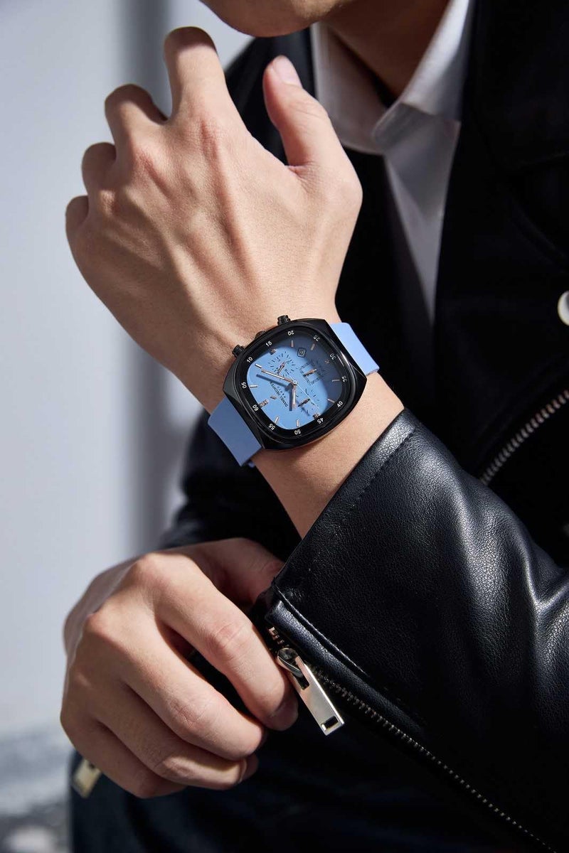 Daniel Hechter Paris Bercy Collection Modern Multi Functional Watch for Men with Square Dial and Silicon Band-DHM1001 (Navy Blue) - Image 2
