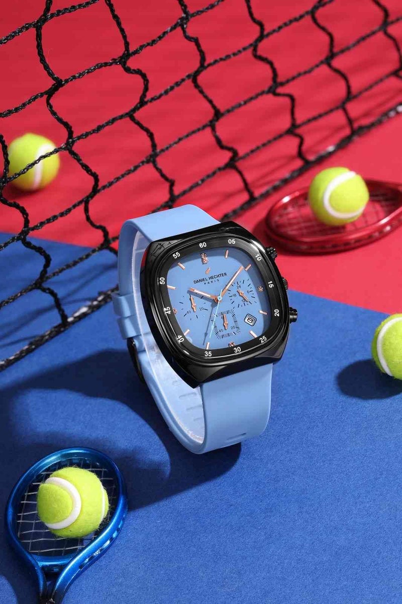 Daniel Hechter Paris Bercy Collection Modern Multi Functional Watch for Men with Square Dial and Silicon Band-DHM1001 (Navy Blue) - Image 3