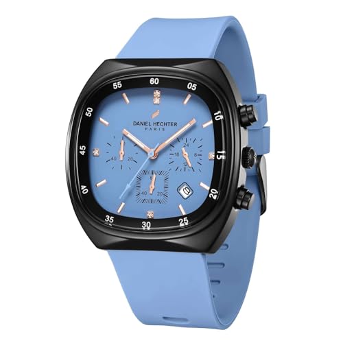 Daniel Hechter Paris Bercy Collection Modern Multi Functional Watch for Men with Square Dial and Silicon Band-DHM1001 (Navy Blue) - Image 1
