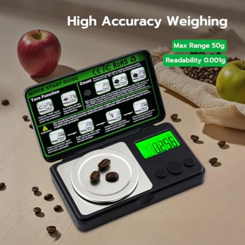 50g/0.001g Digital Milligram Scale - High Precision Portable Microgram Pocket Scale with 50g Calibration Weight and Tare Function for Jewelry, Gold, Oud, Saffron, Spices and Espresso - Image 3