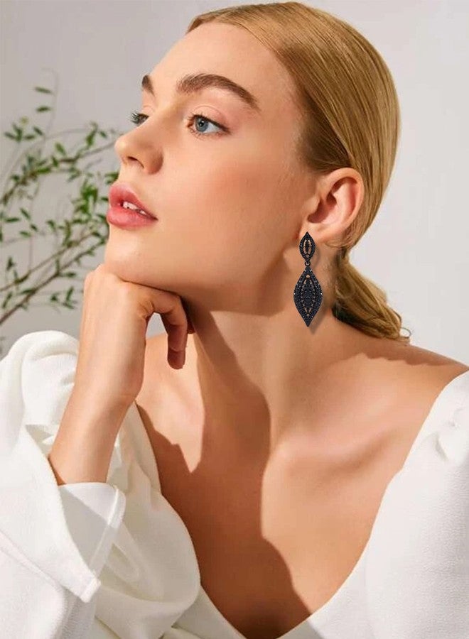 YANCHUN Black Rhinestone Earrings Statement Wedding Earrings for Brides Shinny Crystal Drop Wedding Jewelry Party Fromal Dress Accossories for Women - Image 2