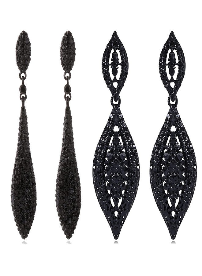 YANCHUN Black Rhinestone Earrings Statement Wedding Earrings for Brides Shinny Crystal Drop Wedding Jewelry Party Fromal Dress Accossories for Women - Image 1