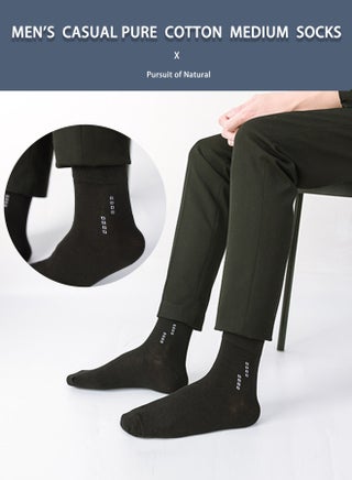 5 Pair 100% Cotton Men's Socks: Mid-Calf, Formal, Moisture-Wicking, Suitable for All Seasons in Pure Black for Business Casual Wear - view 3