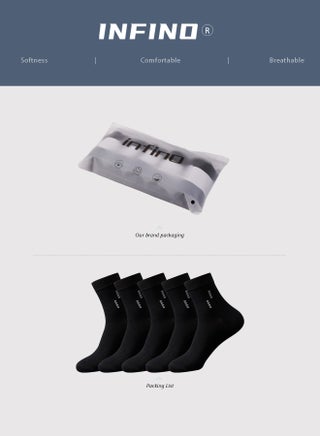 5 Pair 100% Cotton Men's Socks: Mid-Calf, Formal, Moisture-Wicking, Suitable for All Seasons in Pure Black for Business Casual Wear - view 5