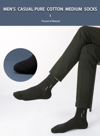 5 Pair 100% Cotton Men's Socks: Mid-Calf, Formal, Moisture-Wicking, Suitable for All Seasons in Pure Black for Business Casual Wear - view 4