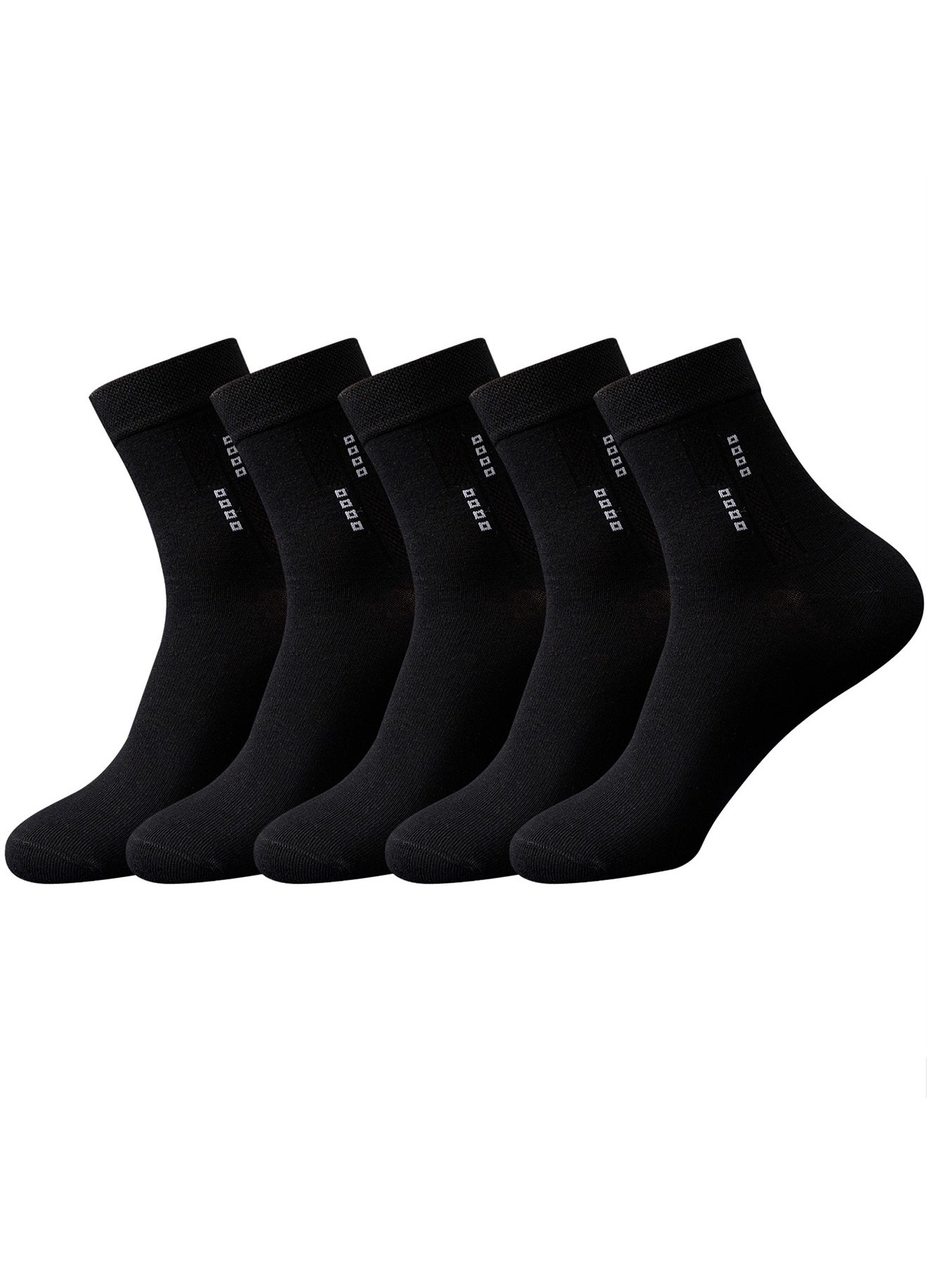 infino 5 Pair 100% Cotton Men's Socks: Mid-Calf, Formal, Moisture-Wicking, Suitable for All Seasons, Star Dot Pattern in Pure Black for Business Casual Wear 