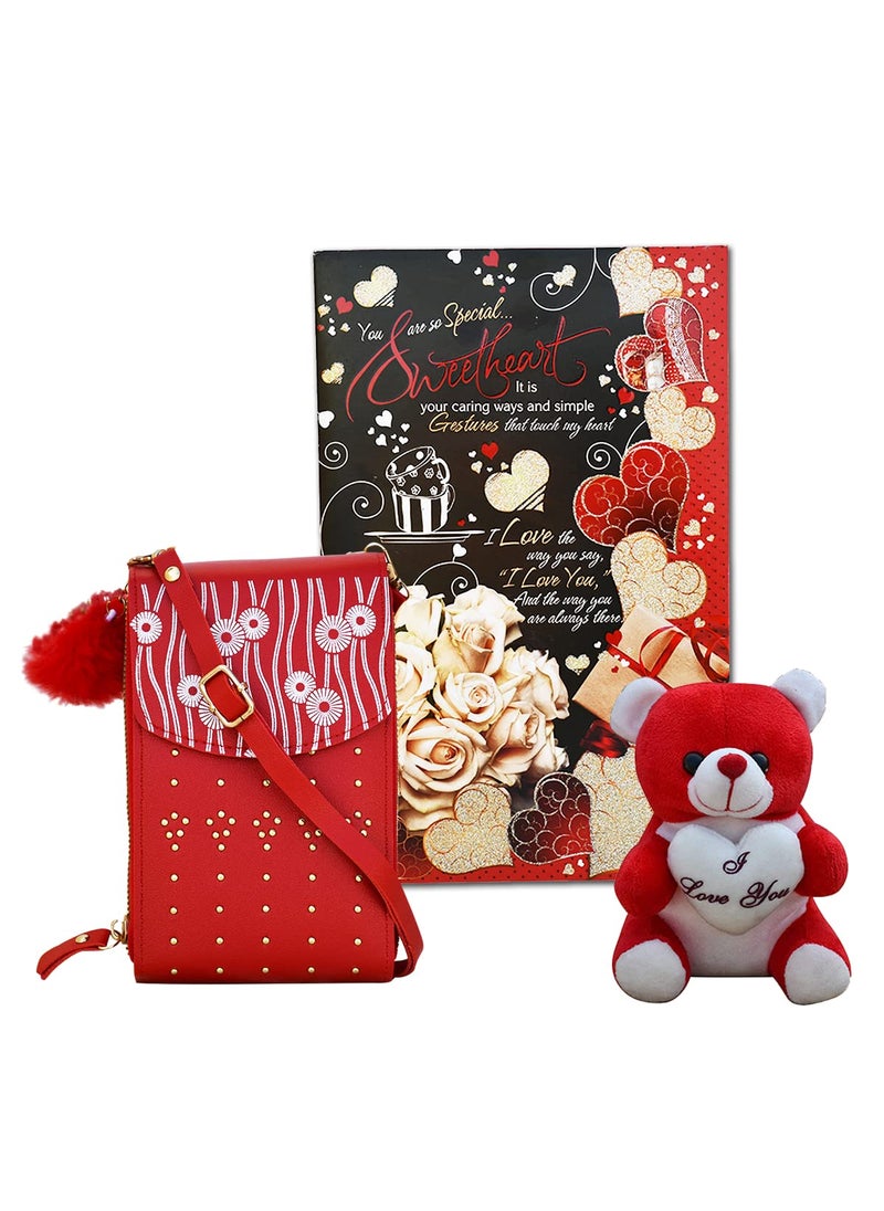 Saugat Traders Saugat Traders Love Gift for Girls, Women - Love Greeting Card with Teddy Bear and Sling Bag - Birthday Gift - Valentine Day Combo for Girlfriend, Wife  - Image 1