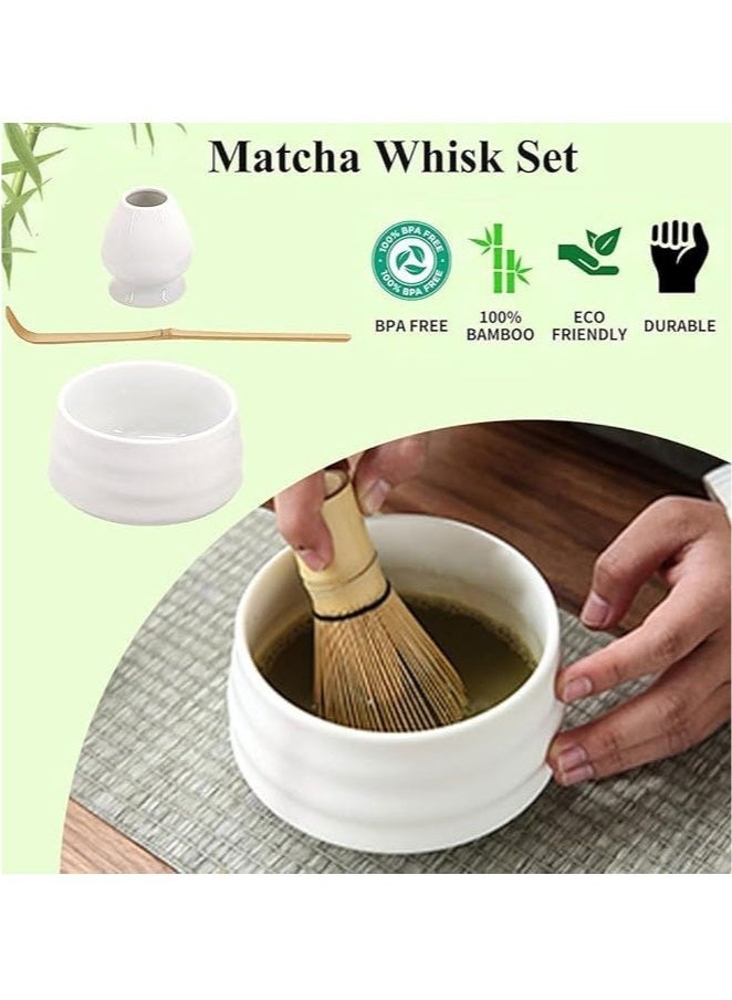 4 Piece Matcha Tea Set Matcha Whisk Kit Matcha Ceramic Bowl Matcha Whisk, White Whisk Holder Traditional Scoop Perfect Set to a Traditional of Matcha Tool (Pink and White) - Image 2