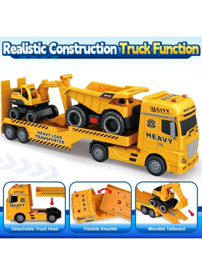 Kids Toys Construction Truck Toy with Excavator and Dump Truck, Toddler Friction Powered Truck Vehicle Toy with Lights, Sounds for Boys Girls Christmas Birthday Gifts - Image 4