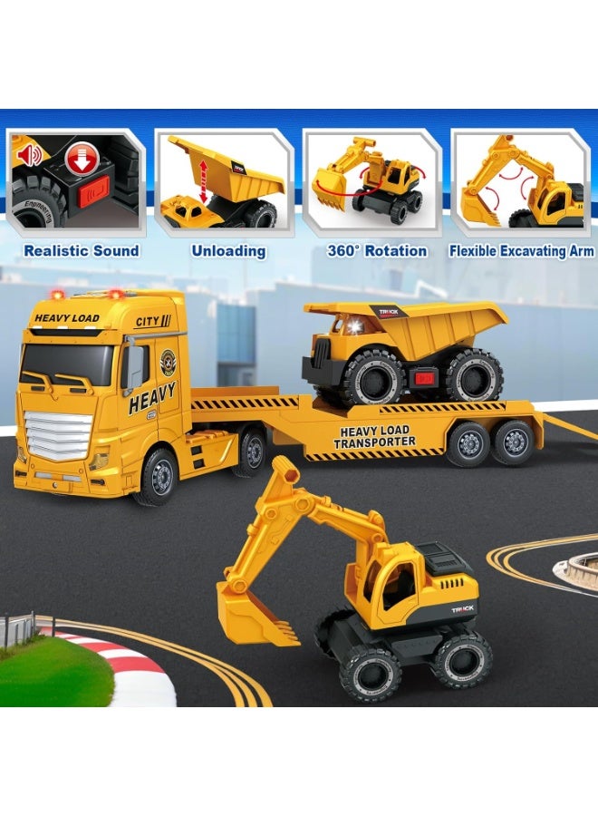 Kids Toys Construction Truck Toy with Excavator and Dump Truck, Toddler Friction Powered Truck Vehicle Toy with Lights, Sounds for Boys Girls Christmas Birthday Gifts - Image 1