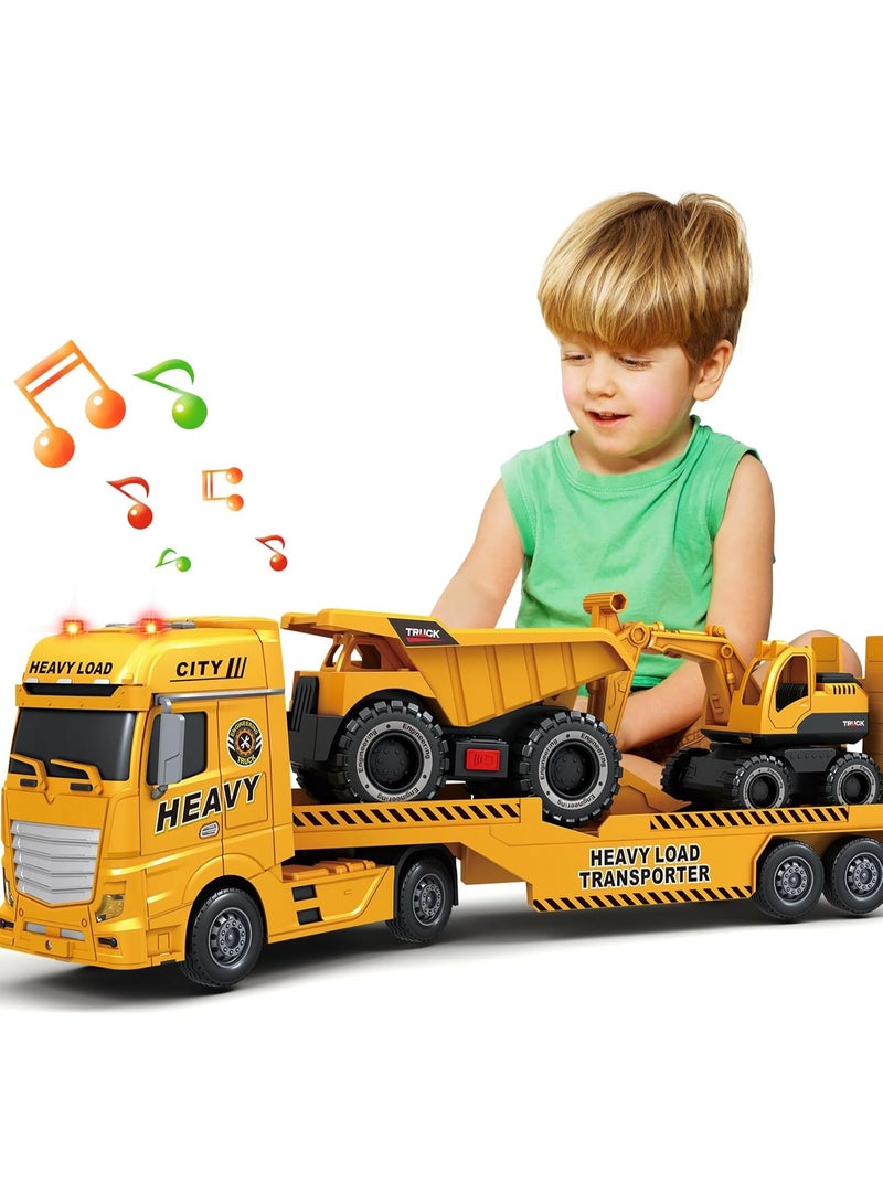 Kids Toys Construction Truck Toy with Excavator and Dump Truck, Toddler Friction Powered Truck Vehicle Toy with Lights, Sounds for Boys Girls Christmas Birthday Gifts - Image 2