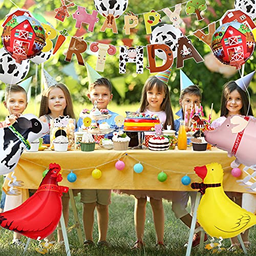 Sumind Farm Birthday Party Decorations Farm Animals Cow Theme Birthday Party Supplies Animals Barn Backdrop Banner Walking Balloons Cupcake Toppers Cow Print Balloons Set - Image 5