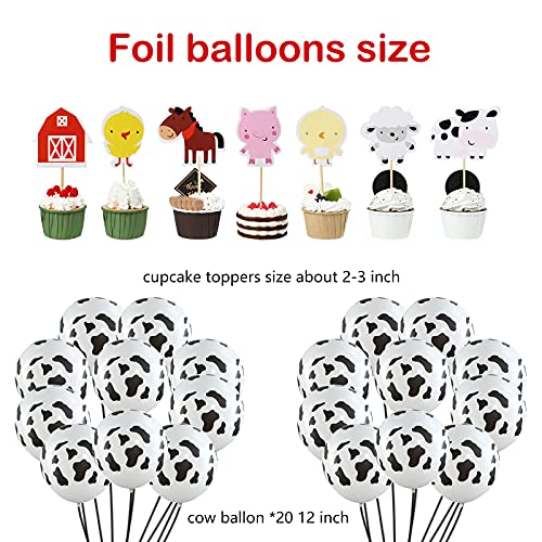 Sumind Farm Birthday Party Decorations Farm Animals Cow Theme Birthday Party Supplies Animals Barn Backdrop Banner Walking Balloons Cupcake Toppers Cow Print Balloons Set - Image 4
