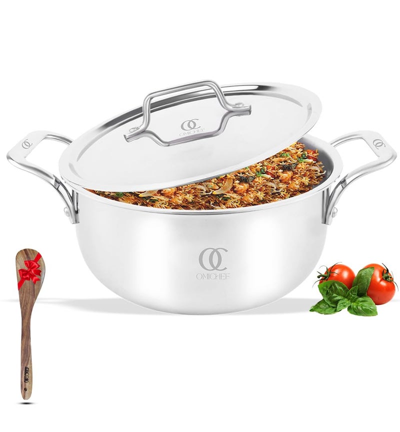 Omichef وعاء طهي أوميشيف ثلاثي الطبقات / فرن هولندي / وعاء برياني مع غطاء فولاذي | كبير 24 سم، 6 لتر، 1.94 كجم | وعاء طهي مناسب لل induction | جسم غير لاصق ثلاثي الطبقات، بدون طلاء كيميائي و 100% خالي من السموم - Image 1