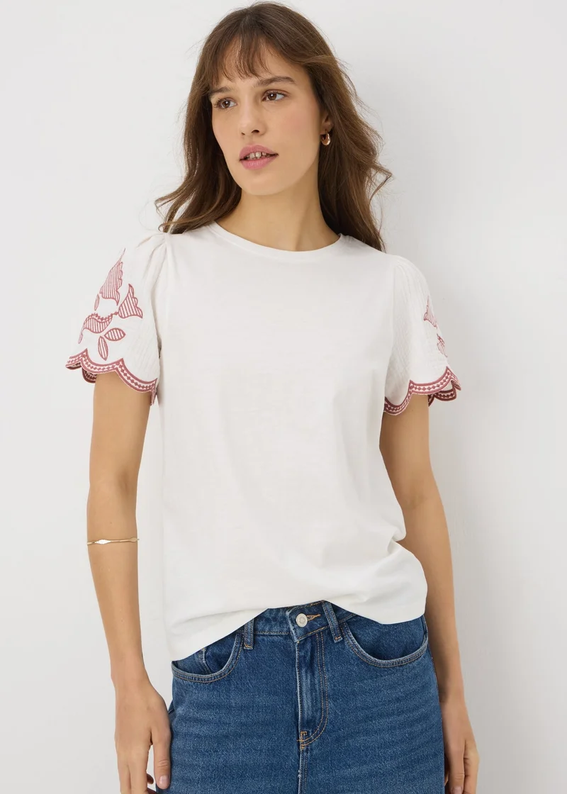 Matalan Cream Embellished Sleeve T-Shirt