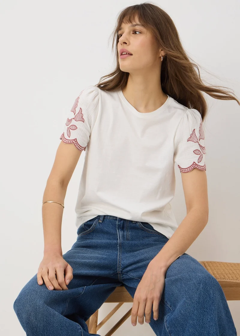 Matalan Cream Embellished Sleeve T-Shirt