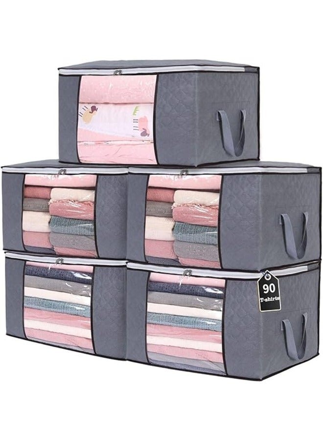 H.F.J HFJ 5 Pack 60×40cm Large Storage Bags, Clothes Storage Bins Foldable Closet Organizers Storage Containers with Durable Handles Thick Fabric for Blanket Comforter Clothing Bedding 90L - Image 1