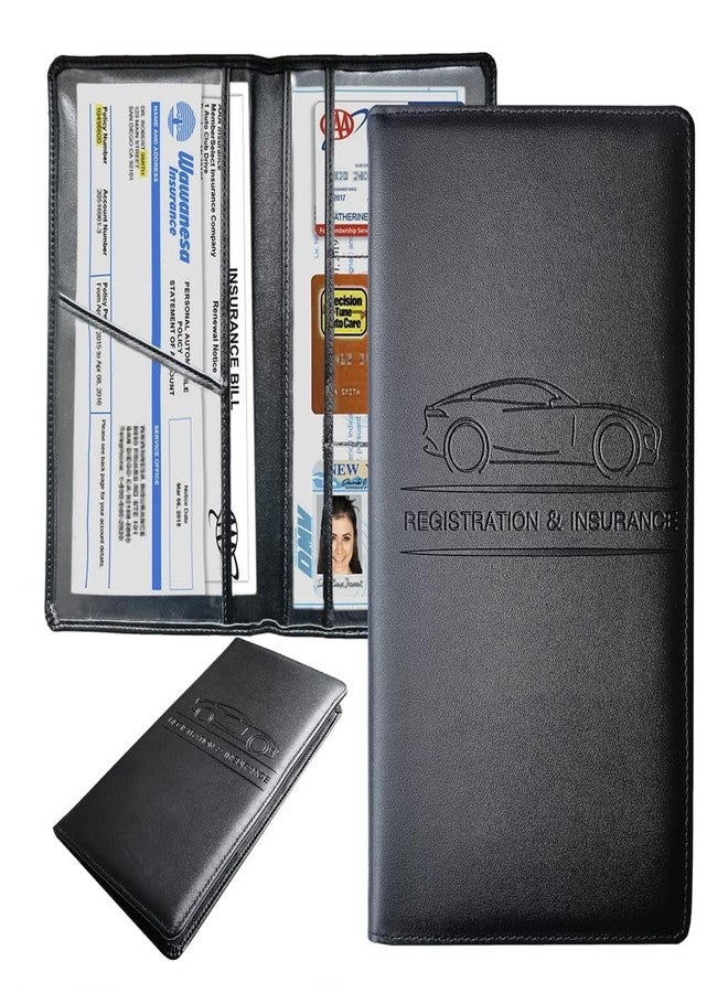 DHARMISHO Car Document Holder with Magnetic Closure RC Book Insurance Driving Licence Organizer with 6 Pockets Vehicle Registration Wallet for Car Truck Motorcycle Black - Image 1