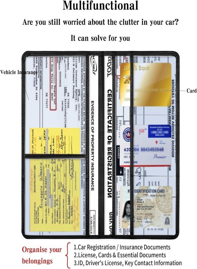 DHARMISHO Car Document Holder with Magnetic Closure RC Book Insurance Driving Licence Organizer with 6 Pockets Vehicle Registration Wallet for Car Truck Motorcycle Black - Image 4