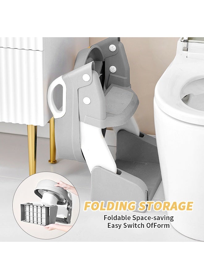 مقعد تدريب المرحاض 3 في 1 مع وسادة PU، مقعد تدريب للأطفال مع درج، كرسي مرحاض قابل للطي محمول مزوّد بسلم بارتفاع قابل للتعديل ومقبض حماية ناعم للأطفال الصغار، مناسب للأولاد والبنات - Image 5
