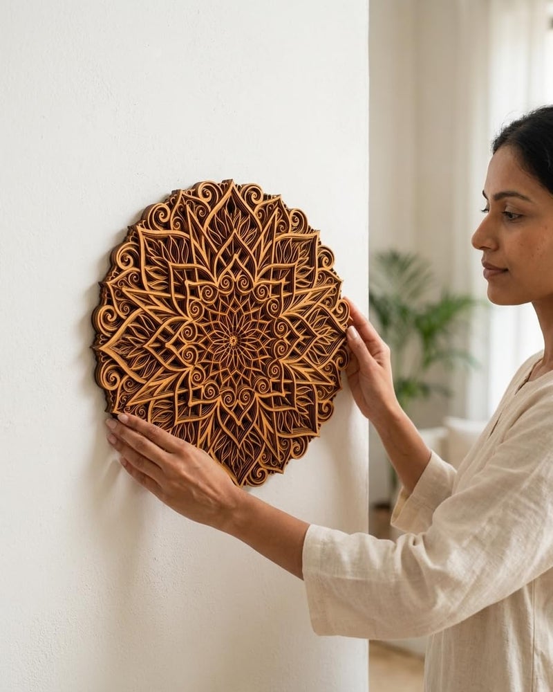 Gloridec Wooden 3D Laser Cut Decorative Mandala Wall Decor | Decorative Multi Layered Round Mandala Wall Art, Living Room Wall Hanging (24" X 24" Inch) - Image 2