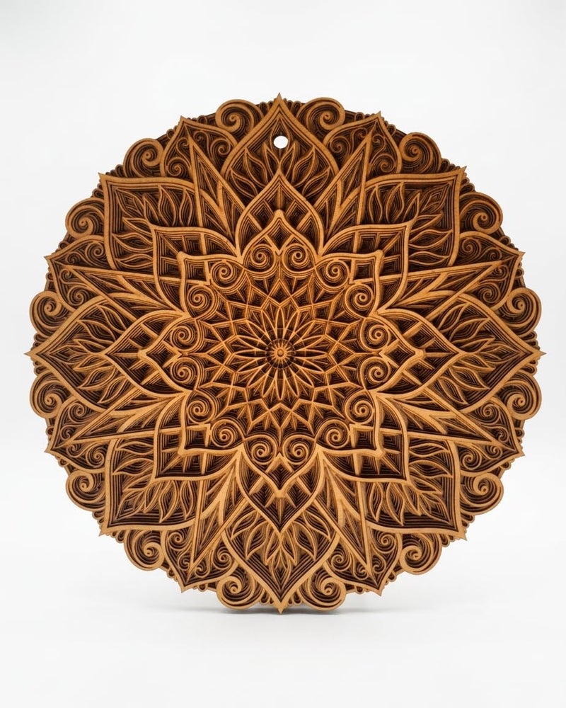 Gloridec Wooden 3D Laser Cut Decorative Mandala Wall Decor | Decorative Multi Layered Round Mandala Wall Art, Living Room Wall Hanging (24" X 24" Inch) - Image 1
