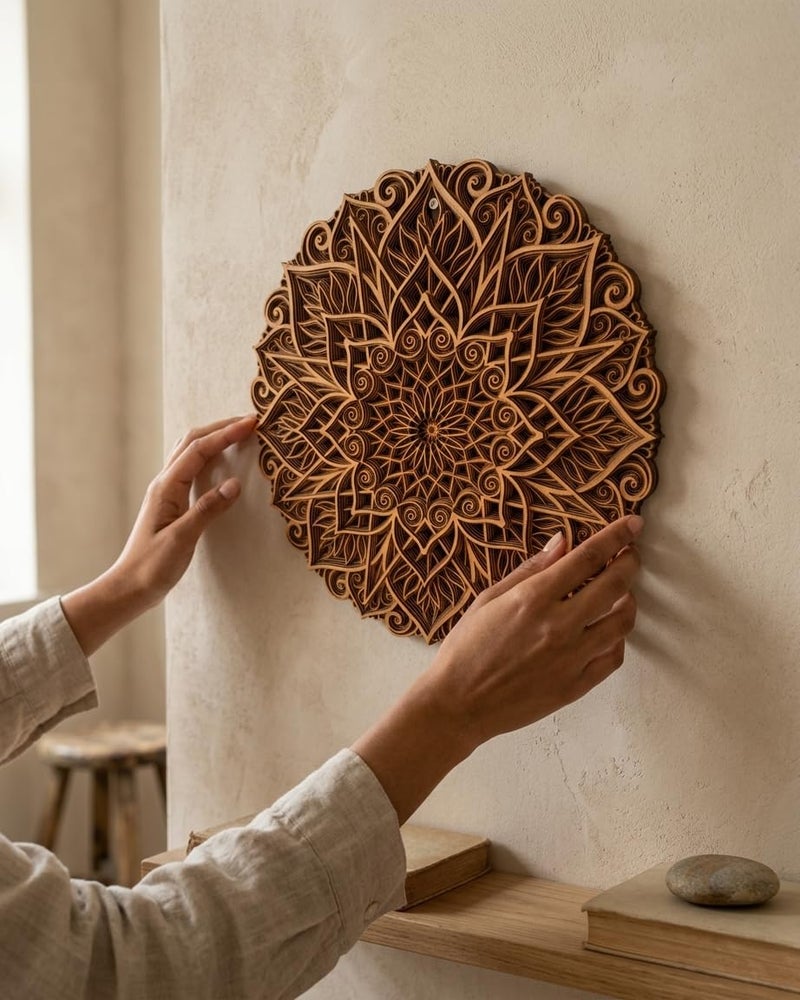 Gloridec Wooden 3D Laser Cut Decorative Mandala Wall Decor | Decorative Multi Layered Round Mandala Wall Art, Living Room Wall Hanging (24" X 24" Inch) - Image 3
