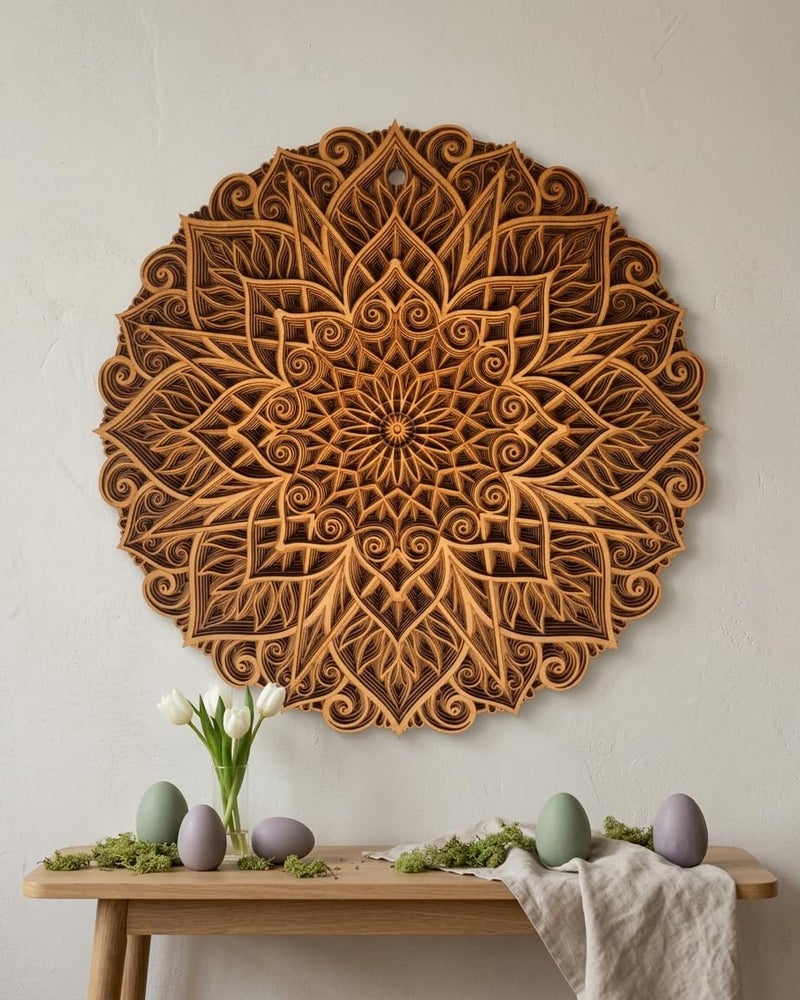 Gloridec Wooden 3D Laser Cut Decorative Mandala Wall Decor | Decorative Multi Layered Round Mandala Wall Art, Living Room Wall Hanging (24" X 24" Inch) - Image 4