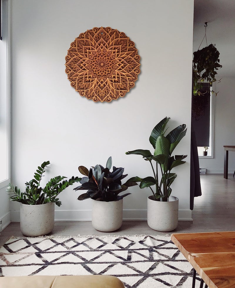 Gloridec Wooden 3D Laser Cut Decorative Mandala Wall Decor | Decorative Multi Layered Round Mandala Wall Art, Living Room Wall Hanging (24" X 24" Inch) - Image 5