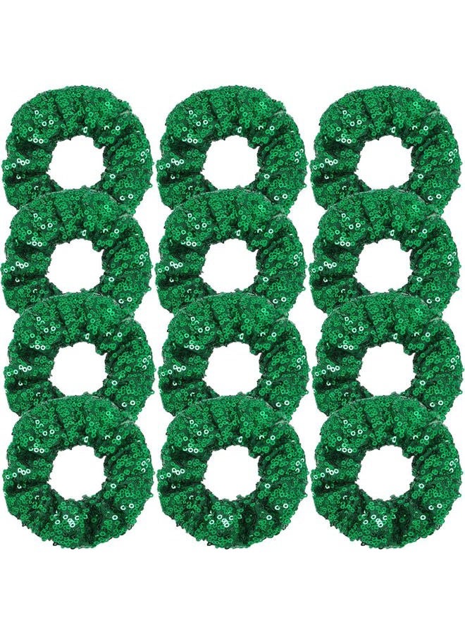 Jeffan 12 Pcs Sequin Scrunchies Bridesmaid Scrunchies Elastics Ponytail Holders Hair Wrist Ties Bands Cloth Scrunchies for Show Gym Dance Party Club Girl Women - Image 1