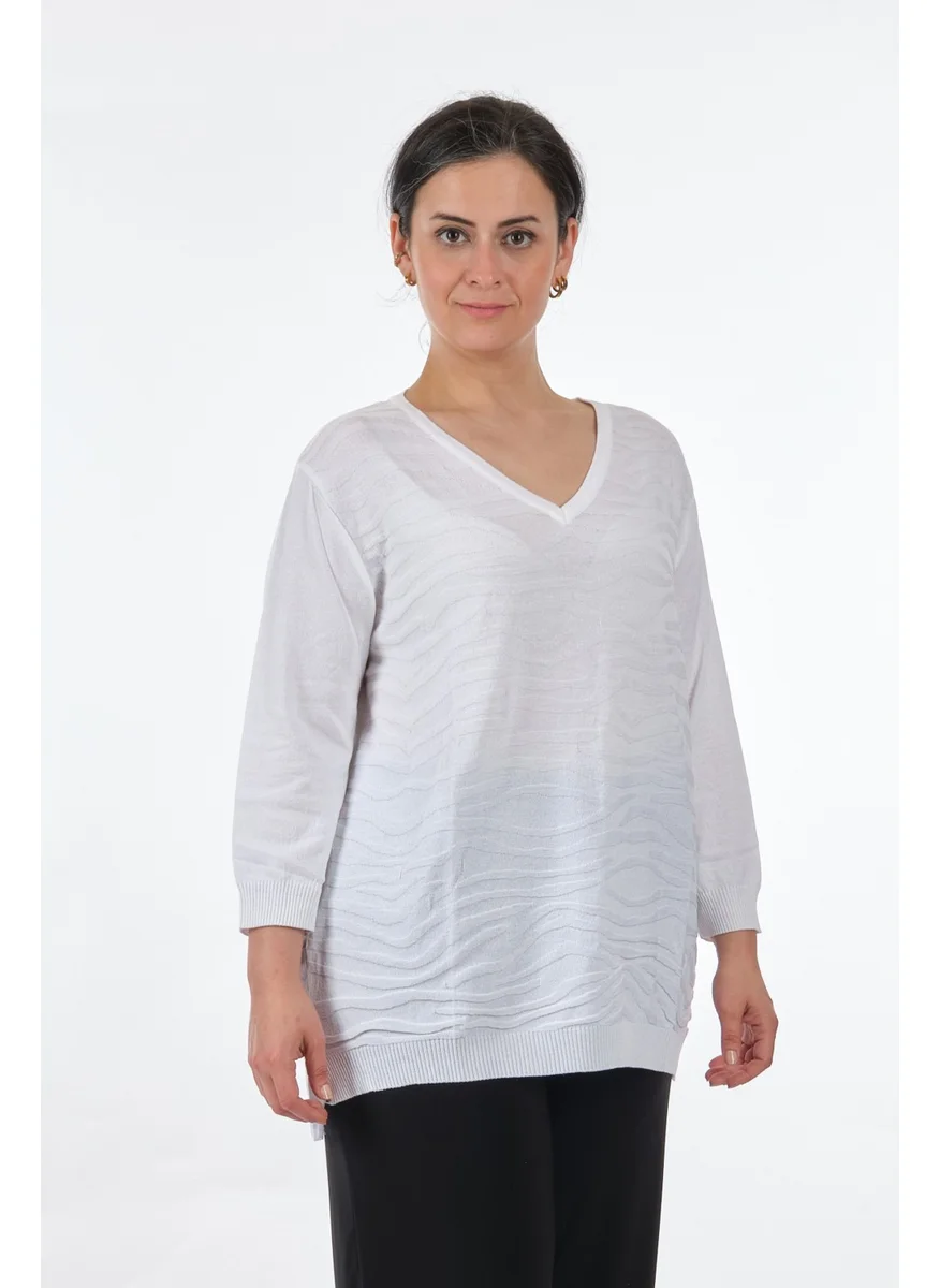 توميل V-neck Plus Size White Women's Blouse MY2350001344