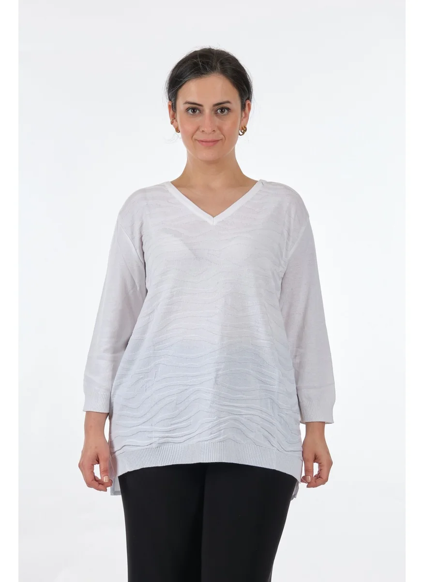 توميل V-neck Plus Size White Women's Blouse MY2350001344