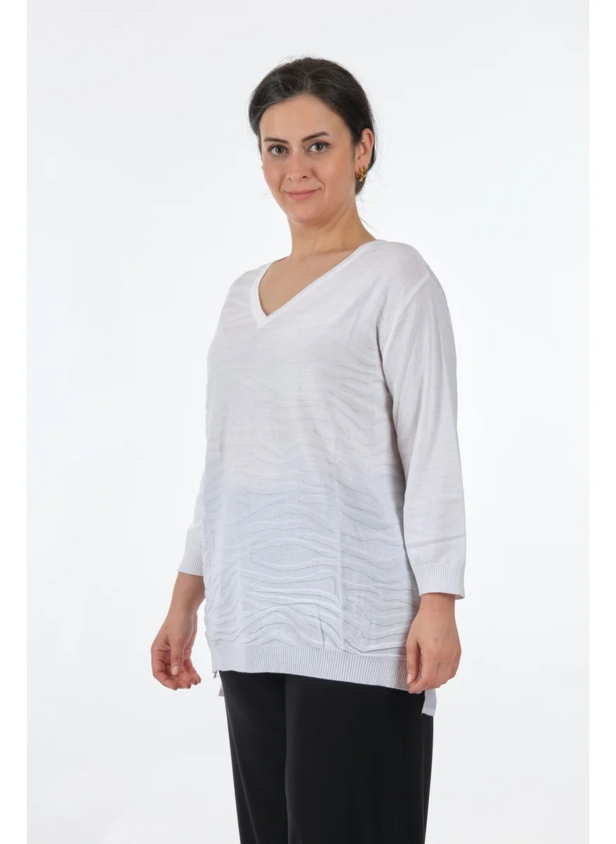 توميل V-neck Plus Size White Women's Blouse MY2350001344