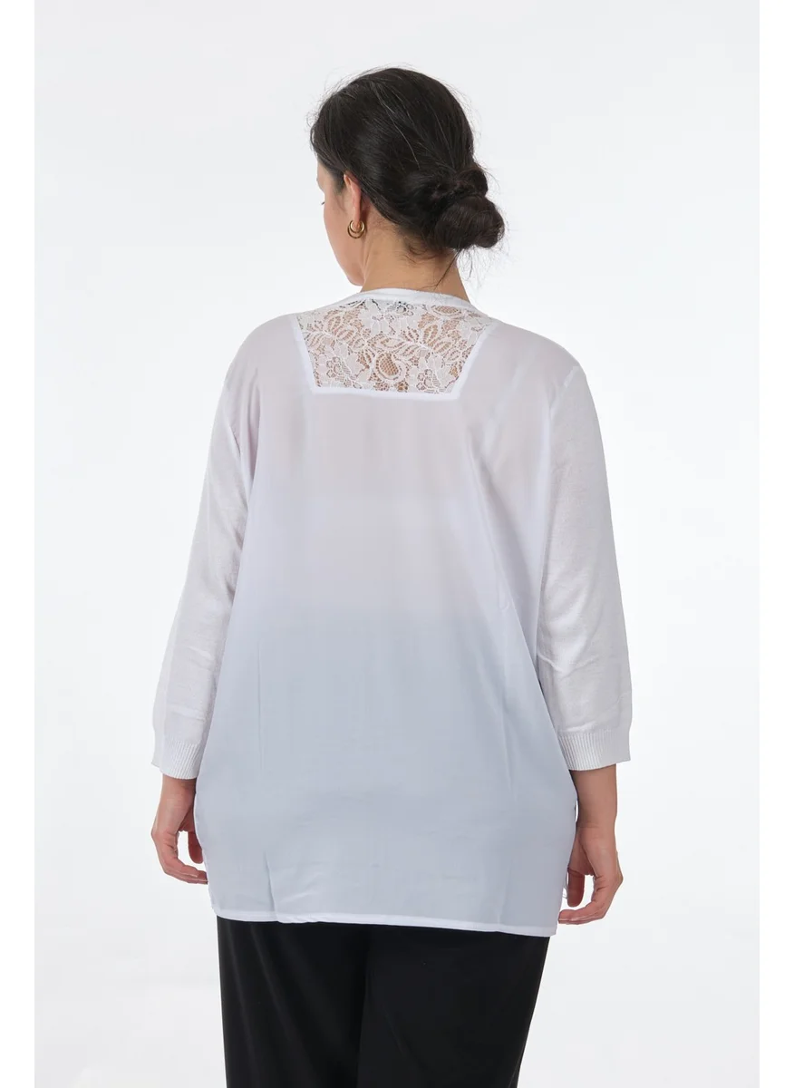 توميل V-neck Plus Size White Women's Blouse MY2350001344