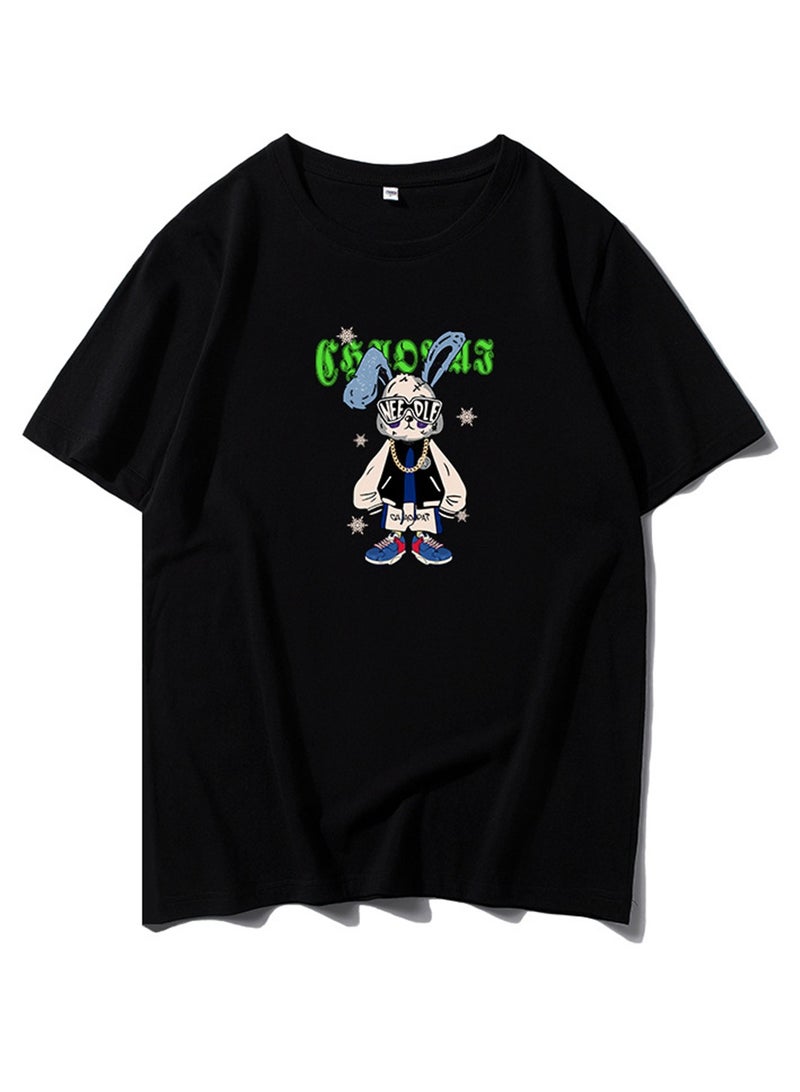 بطاقة طوق مستدير جديد من القطن القصير -sleeved t -shirt - Image 1