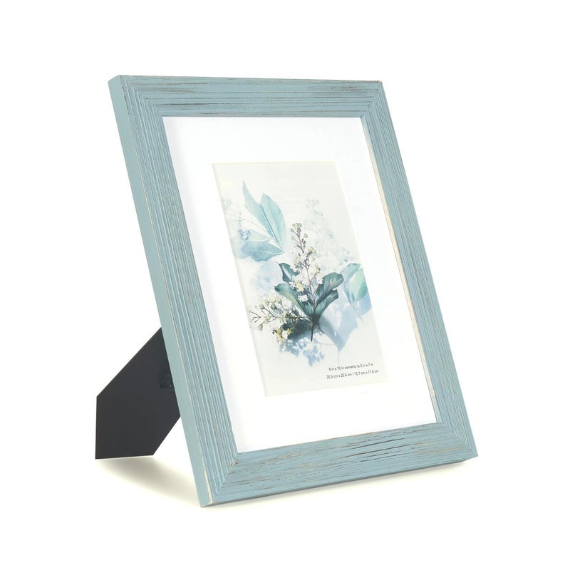 KAIWIN 100% Solid Wood Blue 8x10 Picture Frame 1 Pack - Display Picture 5x7 with Mat, HD Plexiglass Inside, Rustic Wooden Photo Frames for Table Top and Wall Mounting - Image 3
