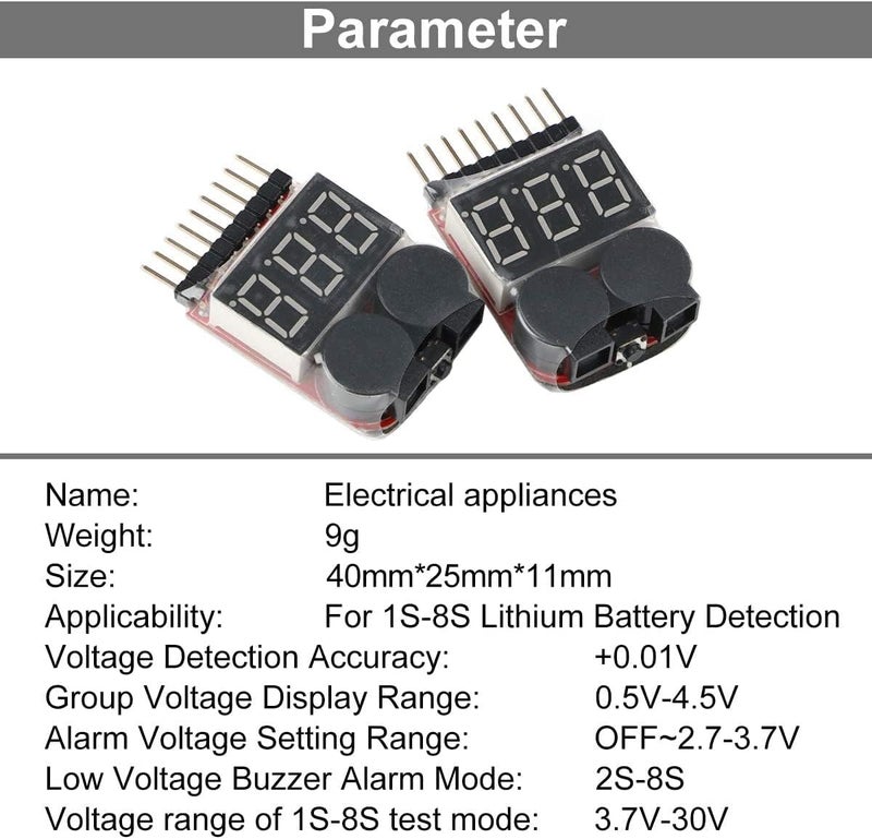ChicAbode 1-8S Lipo Battery Voltage Tester 4 Pack, 2-in-1 RC LiPo Low Voltage Buzzer Alarm with LED Indicator, Battery Monitor Checker for 1-8S LiPo Li-ion LiFe LiMn Cells, High Precision ±0.01V - Image 5