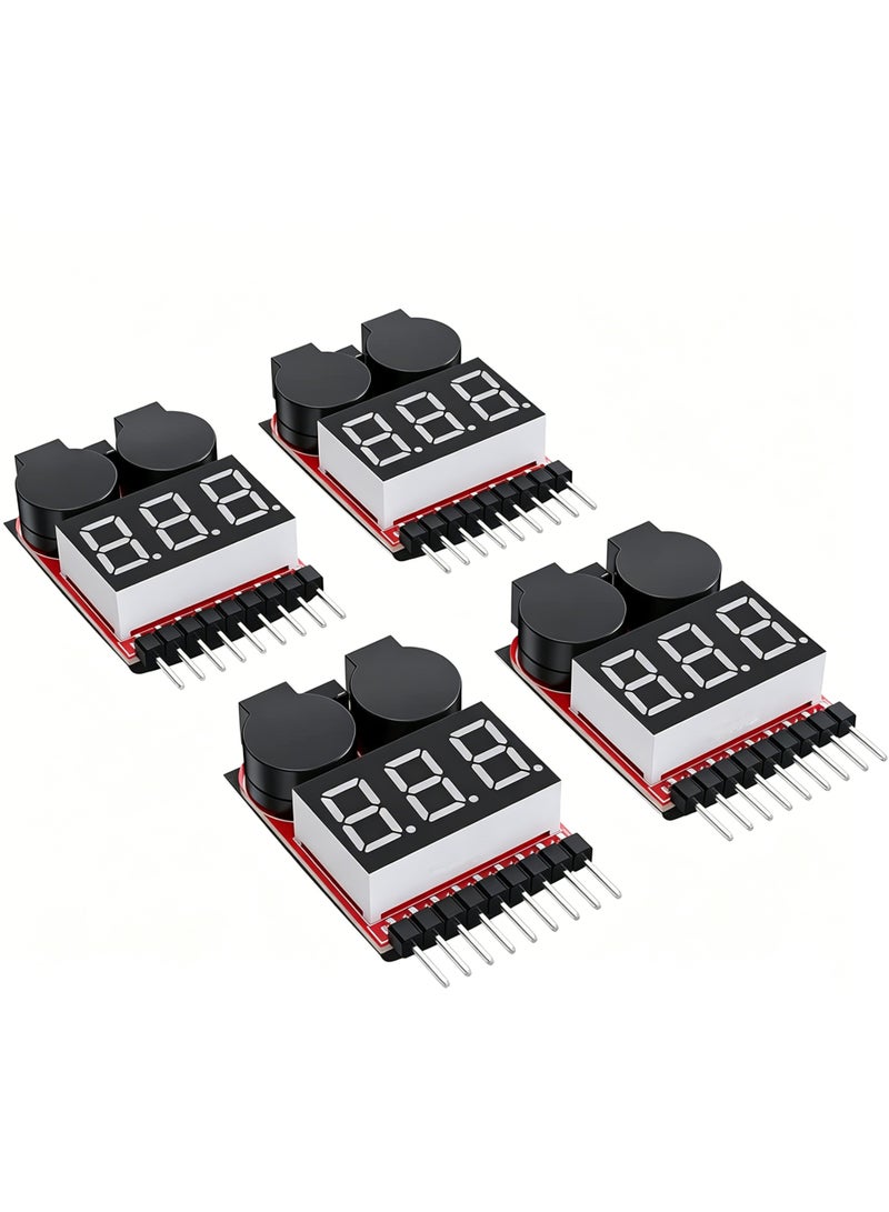ChicAbode 1-8S Lipo Battery Voltage Tester 4 Pack, 2-in-1 RC LiPo Low Voltage Buzzer Alarm with LED Indicator, Battery Monitor Checker for 1-8S LiPo Li-ion LiFe LiMn Cells, High Precision ±0.01V - Image 1