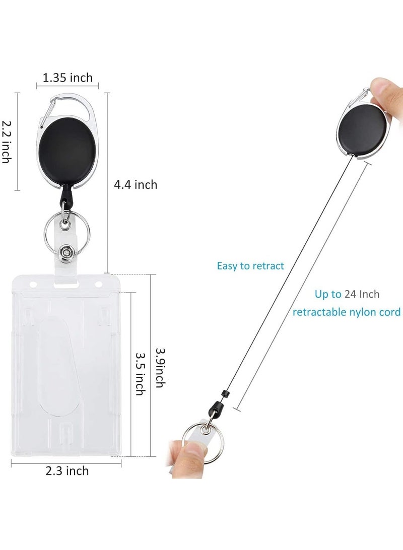 10 Pack Clear Hard Plastic Vertical ID Badge Holder with Thumb Slots – Includes Retractable Reel Carabiner Clip, 2-Card Protector for IDs, Credit Cards & Passes - Image 2