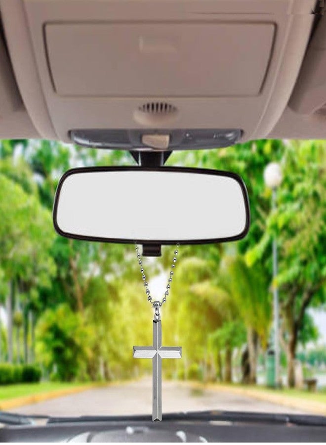 M Men Style Religious Christ Cross Silver Zinc and Metal Car Hanging for Men and Women - Image 1